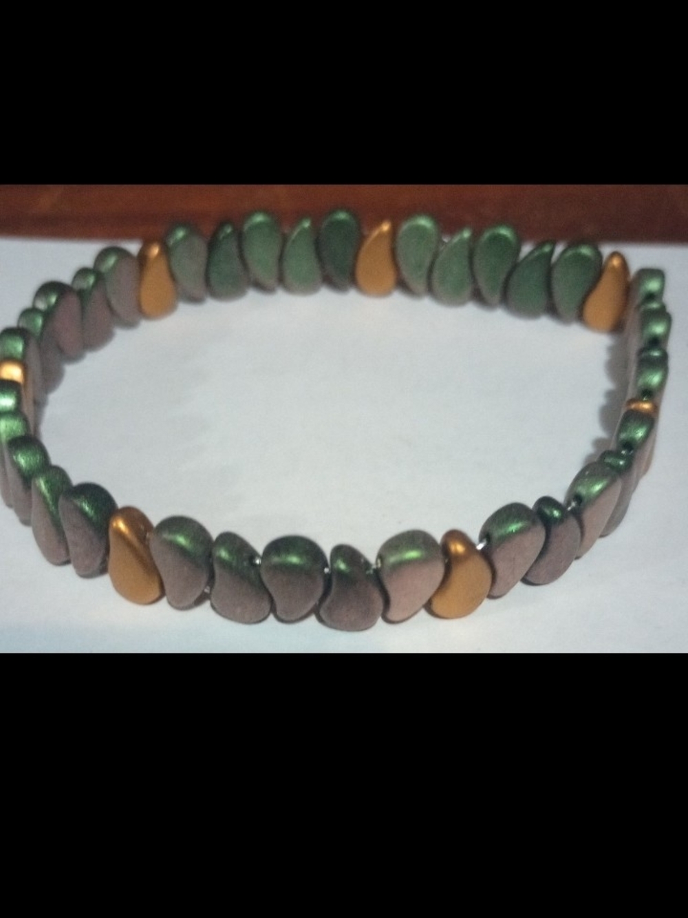 Green and Gold Beaded Link Stretch Bracelet - Women Jewelry
